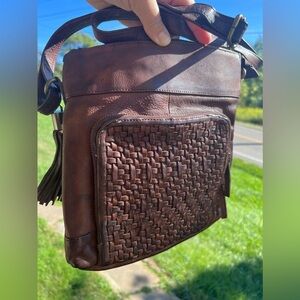 🍁FALL🍁 Brown Crossbody Leather Weaved Purse